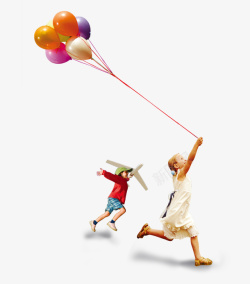 卡通可爱小人玩气球飞机素材