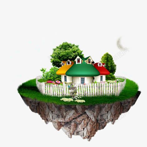悬崖上的小屋png免抠素材_新图网 https://ixintu.com 卡通 彩色 绿色环保 装饰