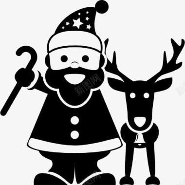 圣诞老人与圣诞驯鹿在他身边图标图标