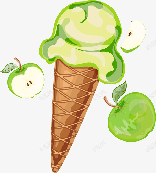 绿色夏日美味甜筒png免抠素材_新图网 https://ixintu.com summer 夏天 夏季 夏日 绿色冰淇淋 美味甜筒 雪糕