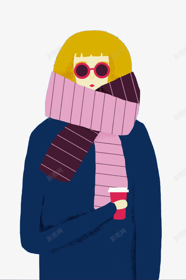 戴围巾的女孩png免抠素材_新图网 https://ixintu.com 围巾 图案设计 女孩 手绘