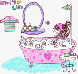 淋浴美女洗澡照镜子的女孩高清图片