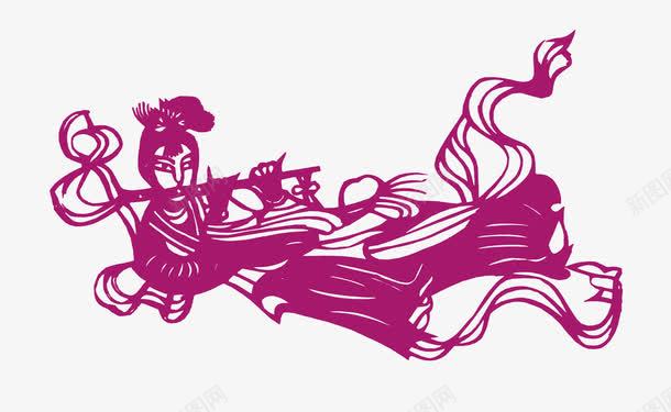 紫色剪纸飞仙吹箫png免抠素材_新图网 https://ixintu.com 中国传统 古乐器 少数民族 民族传统文化 紫色剪纸 飞仙吹箫