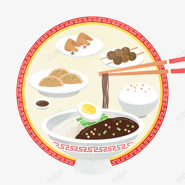 美味面条png免抠素材_新图网 https://ixintu.com 炸酱面 煎饺 米饭 美食 肉串 饭碗 饺子 饺子茴香鸡蛋 鸡蛋
