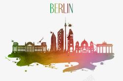 柏林剪影柏林水彩城市剪影高清图片