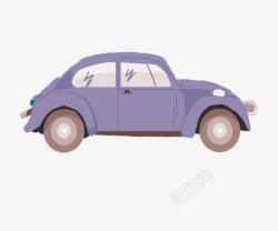 卡通手绘紫色的小汽车素材