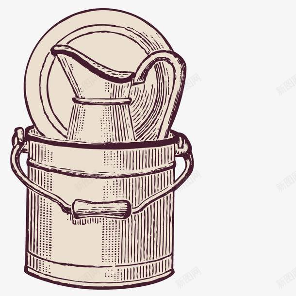 容器铁桶png免抠素材_新图网 https://ixintu.com 形状 手绘 模型 水壶 清洗 盘子