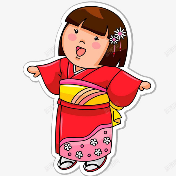穿着和服的小女孩png免抠素材_新图网 https://ixintu.com 卡通 和服 和服女 女子 手绘 服装 民族 红色 美女