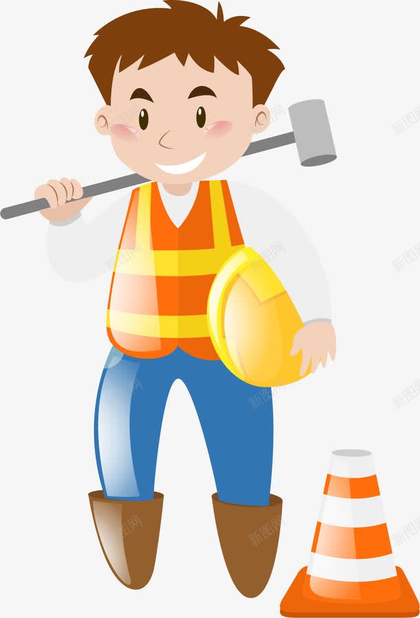 设置路障的建筑工人png免抠素材_新图网 https://ixintu.com 建筑工人 警示 路障