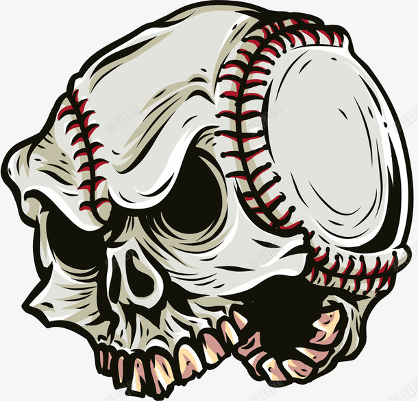 棒球骷髅头png免抠素材_新图网 https://ixintu.com 创意 卡通 棒球 骷髅头