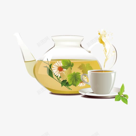 黄色菊花茶png免抠素材_新图网 https://ixintu.com 花茶 茶壶 菊花茶 黄色