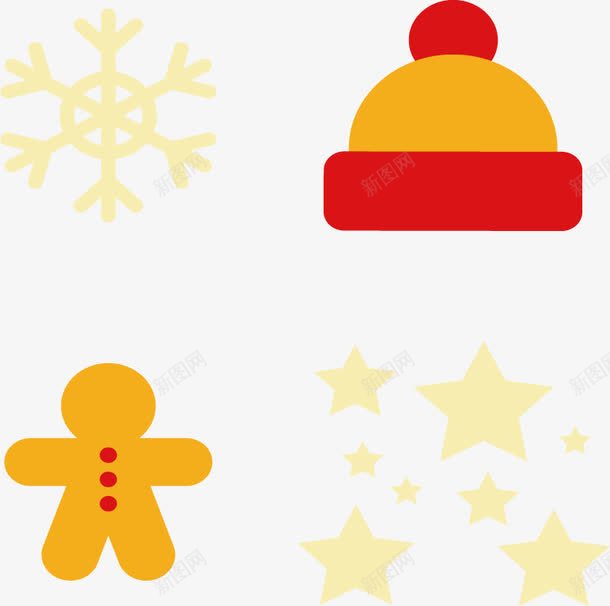 四个圣诞元素png免抠素材_新图网 https://ixintu.com 五角星 毛线帽 矢量素材 雪花 饼干人