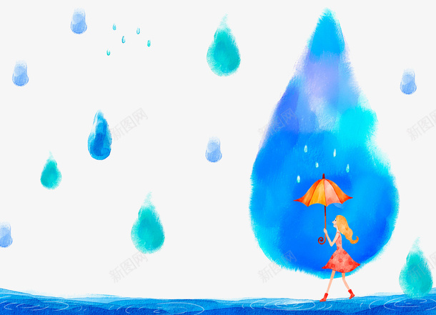 水彩蓝色雨滴png免抠素材_新图网 https://ixintu.com 下雨 卡通雨点 手绘 打伞的女孩 水彩 蓝色雨滴 雨水 雨滴