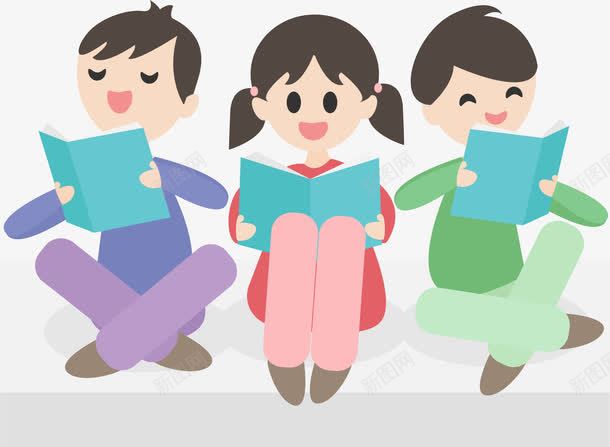 看书的学生png免抠素材_新图网 https://ixintu.com 卡通 女孩 手绘 男孩 看书 简图 红色 绿色 蓝色