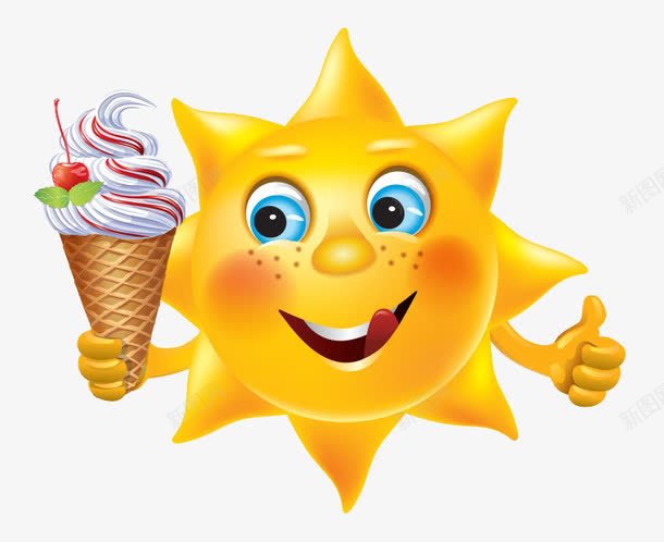 吃冰淇淋的小太阳png免抠素材_新图网 https://ixintu.com 免抠 冰淇淋 卡通 可爱 小太阳