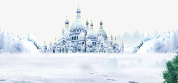 白色城堡psd免抠素材_新图网 https://ixintu.com 城堡 建筑 树 白色 雪景