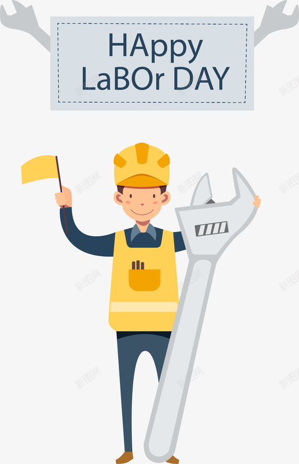 劳动节快乐开心的工人png免抠素材_新图网 https://ixintu.com Day Happy Labor 劳动节快乐 开心的工人 灰色扳手