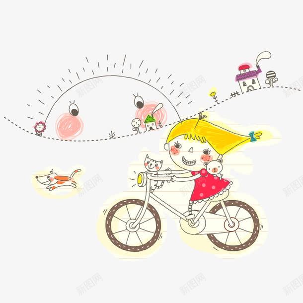 卡通人物人物png免抠素材_新图网 https://ixintu.com 人物 单车 卡通 卡通人物 女孩 插画 自行车