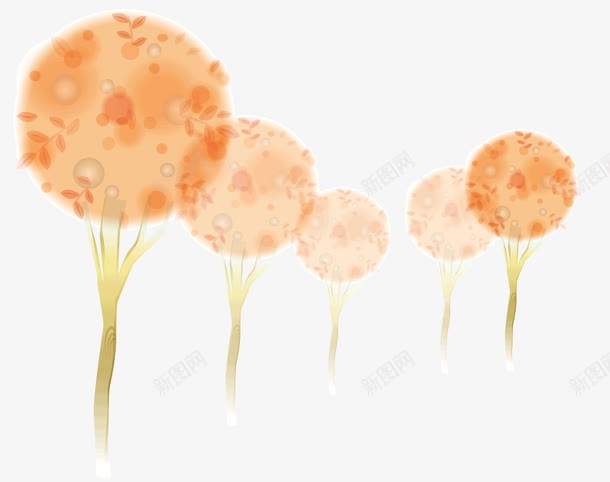黄色的树木png免抠素材_新图网 https://ixintu.com 卡通小树 树 树林 梦幻 植物 背景