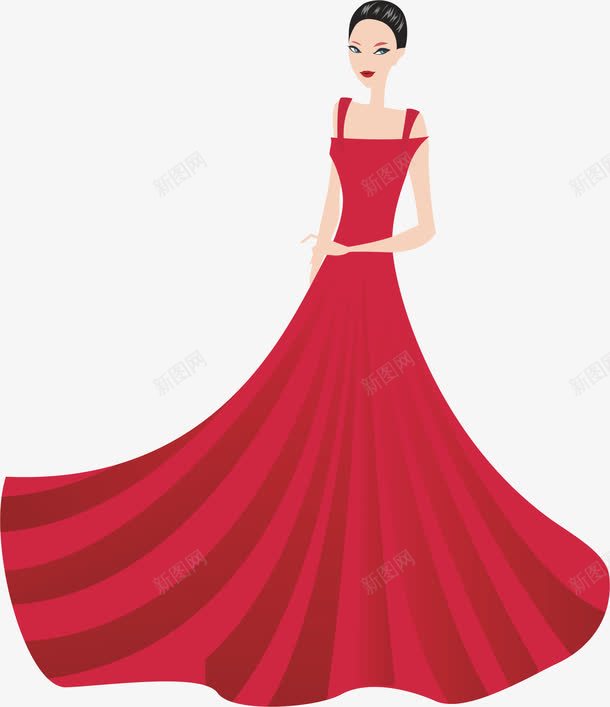 红色礼服美女png免抠素材_新图网 https://ixintu.com AI 卡通 女性 手绘 礼服 红色 美女