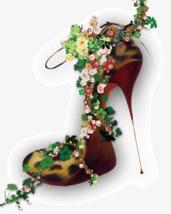 时尚豹纹花朵高跟鞋素材