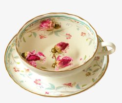 花纹装饰的茶杯与花茶素材