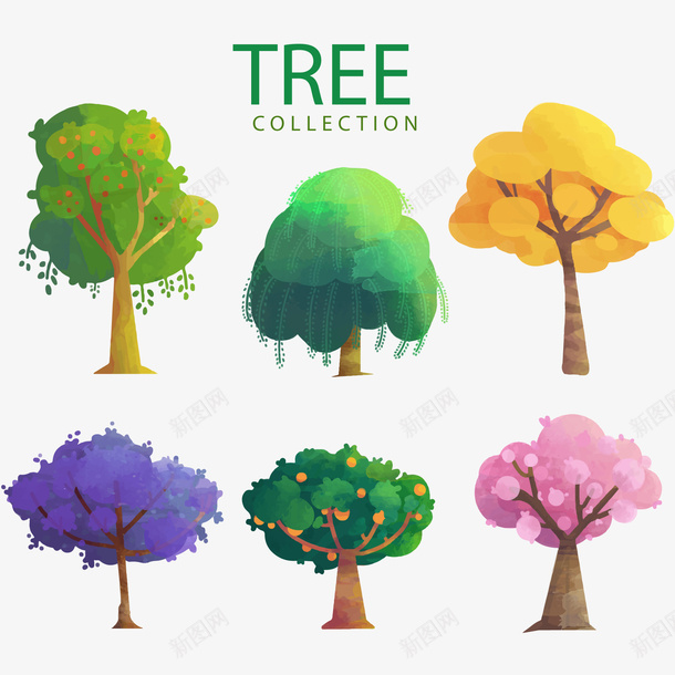 彩色树木矢量图ai免抠素材_新图网 https://ixintu.com 卡通 可爱 彩色 手绘 树木 植物 绿色 矢量图