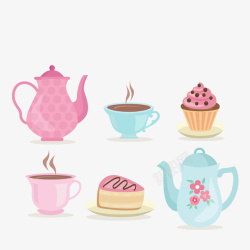 粉色茶壶西式餐点矢量图高清图片