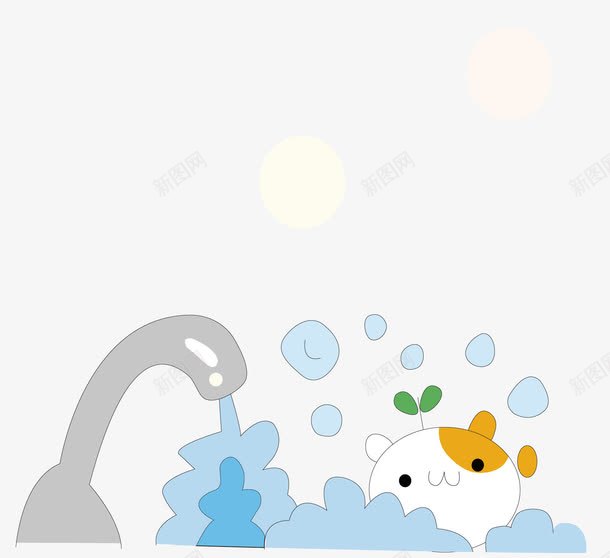 在水里洗澡的动物png免抠素材_新图网 https://ixintu.com 卡通 卡通动物 可爱 水龙头 洗澡泡泡 洗澡的动物 白色