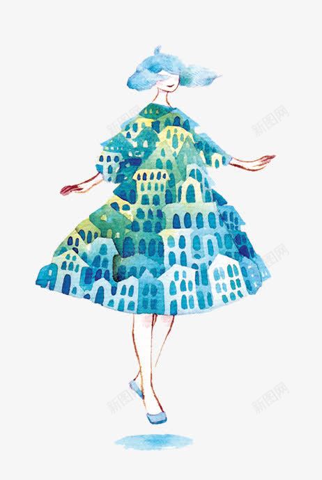 手绘穿蓝裙子的女孩png免抠素材_新图网 https://ixintu.com 卡通 女孩 手绘 梦幻 蓝裙子