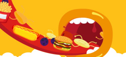 汉堡主题517吃货节卡通童趣黄色banner高清图片