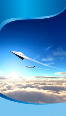 商务蓝色天空飞机背景背景