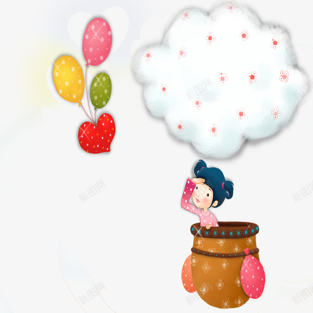 坐在气球上的女孩psd免抠素材_新图网 https://ixintu.com 儿童节素材 卡通元素 星星 气球