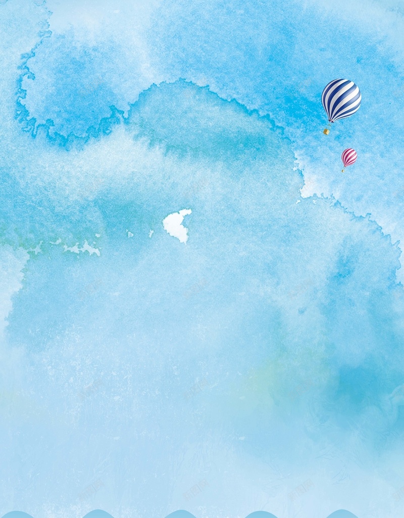 水彩清新夏季海报背景模板psd设计背景_新图网 https://ixintu.com 商城海报 夏季海报 气球 水彩 水彩背景 波浪 海报背景 清新 背景模板 蓝色