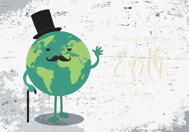 卡通地球png免抠素材_新图网 https://ixintu.com 卡通 可爱 地球 拐杖 绿色 胡子 黑色帽子
