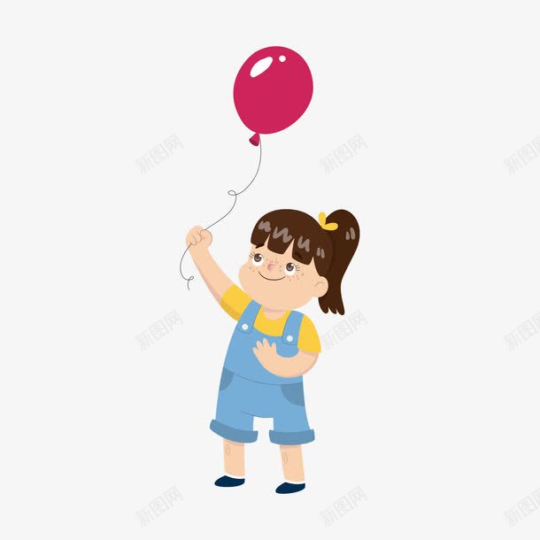 拿着气球的卡通小女孩png免抠素材_新图网 https://ixintu.com 卡通 卡通人物 卡通女孩 女孩 气球 红色 蓝色