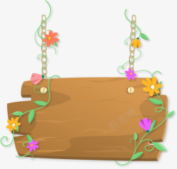 花卉文本框吊挂式木纹花卉边框矢量图高清图片
