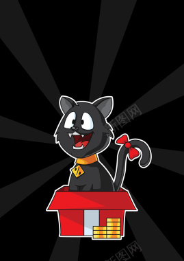 宠物猫咪红色盒子海报背景矢量图背景