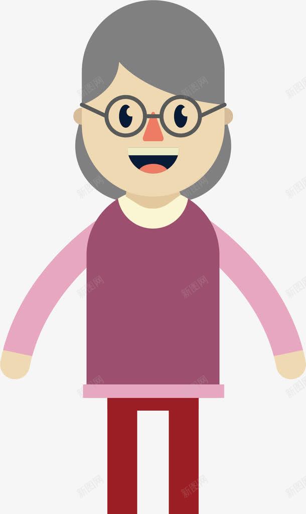灰发老奶奶png免抠素材_新图网 https://ixintu.com 动漫 圆框眼镜 微笑 手绘 灰发 紫色毛衣 老奶奶 老婆婆卡通
