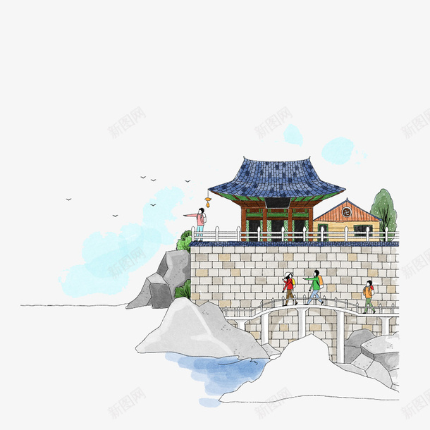 中式建筑旅游景点png免抠素材_新图网 https://ixintu.com 创意 名胜古迹 平面 彩绘 手绘 旅游景点 景点 水彩画