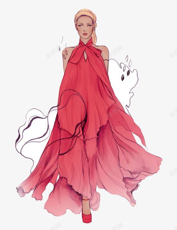 玫红色礼服png免抠素材_新图网 https://ixintu.com 图稿 婚纱 手绘 素材 装饰