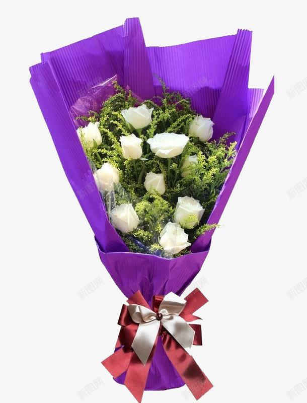 白色玫瑰png免抠素材_新图网 https://ixintu.com 一束白玫瑰 白玫瑰 紫色包装 花朵