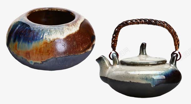 蓝棕色彩陶罐和壶png免抠素材_新图网 https://ixintu.com 产品实物 茶壶