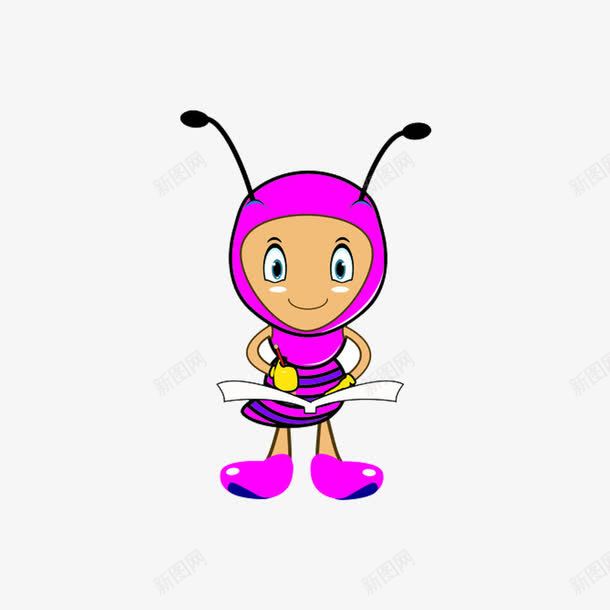 可爱的小蚂蚁看书psd免抠素材_新图网 https://ixintu.com 卡通 学习 微笑 粉色蚂蚁