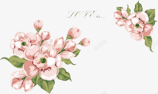 粉色的花和叶子png免抠素材_新图网 https://ixintu.com 叶子 粉色的花 绿叶 花