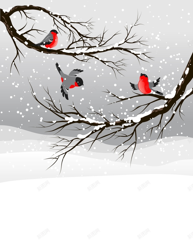冬季下雪鸟插画矢量背景模板ai设计背景_新图网 https://ixintu.com 下雪 冬季 插画 海报 矢量 鸟 矢量图
