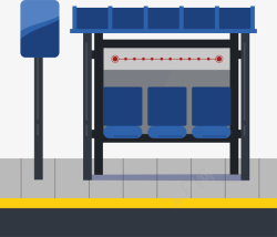 蓝色玻璃公交站台蓝色座椅公交站台矢量图高清图片