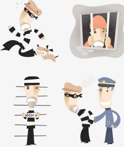 犯罪人卡通版的警察抓小偷高清图片