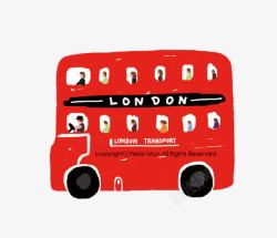 伦敦大巴卡通红色巴士高清图片