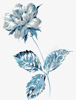 创意手绘水彩蓝色的花卉植物素材